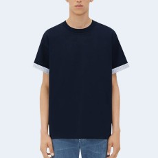 보테가 베네타 더블 레이어 코튼 티셔츠 네이비